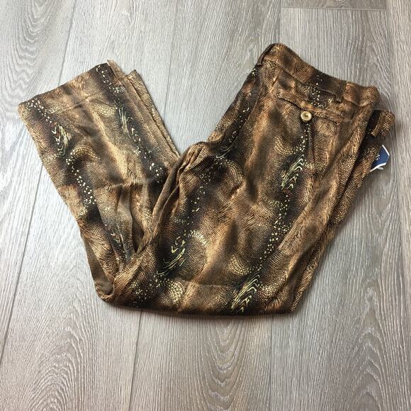 NWT Cicci Kizz Leopard Print Mid Rise Straight Leg Pants Brown Size 40 - Picture 1 of 7